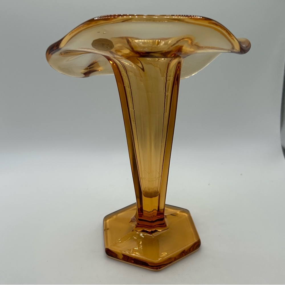 VTG Westmoreland Amber Glass Jack in the Pulpit Bud Vase 6-Sided 'Hexagon' Base - Picture 4 of 9
